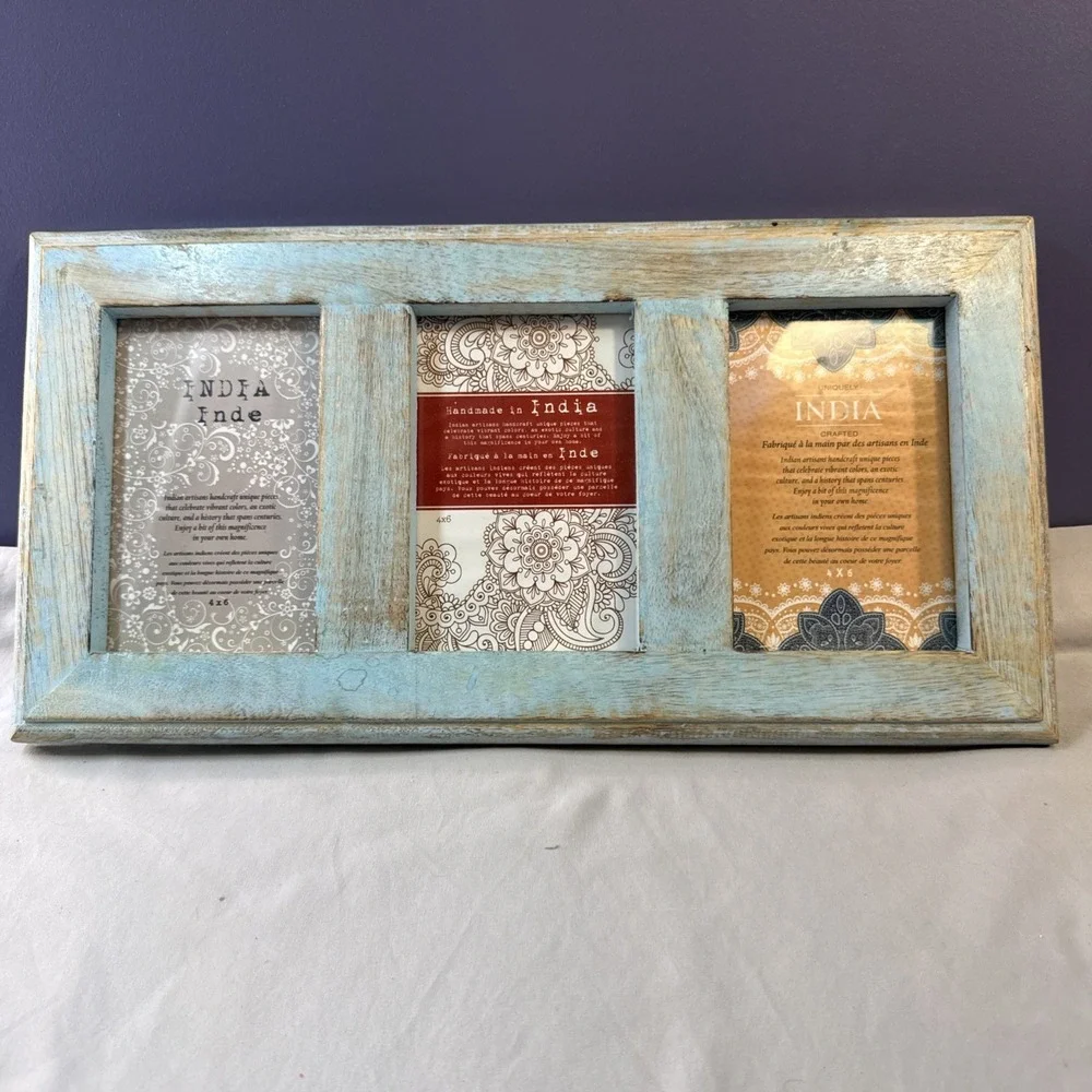 Prinz Homestead Rustic Teal Wood Collage Picture Frame 3-Opening 4x6 New